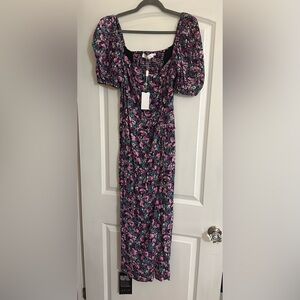 Astr Pink and Blue Sheath Dress with Puff Sleeves